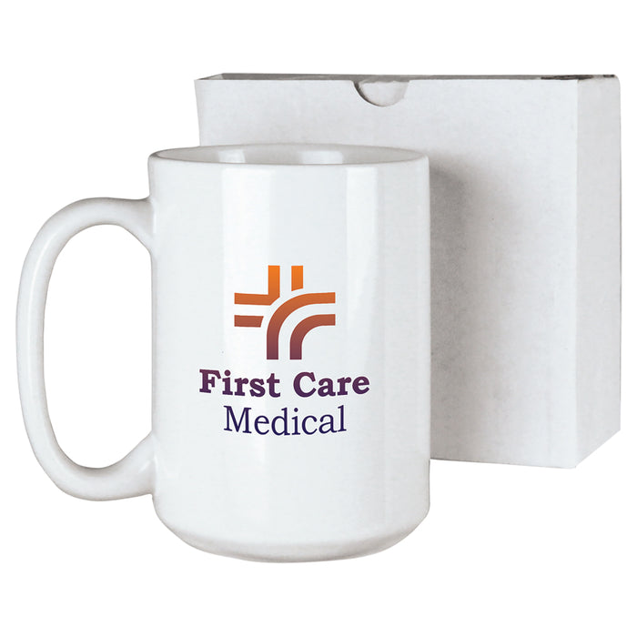 15 Oz White Ceramic Mug with Box